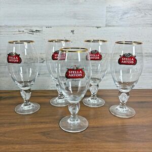 Stella Artois Beer Chalice Ritzenhoff Gold Rimmed Lot of 4 50cl and Lot of 1 40c
